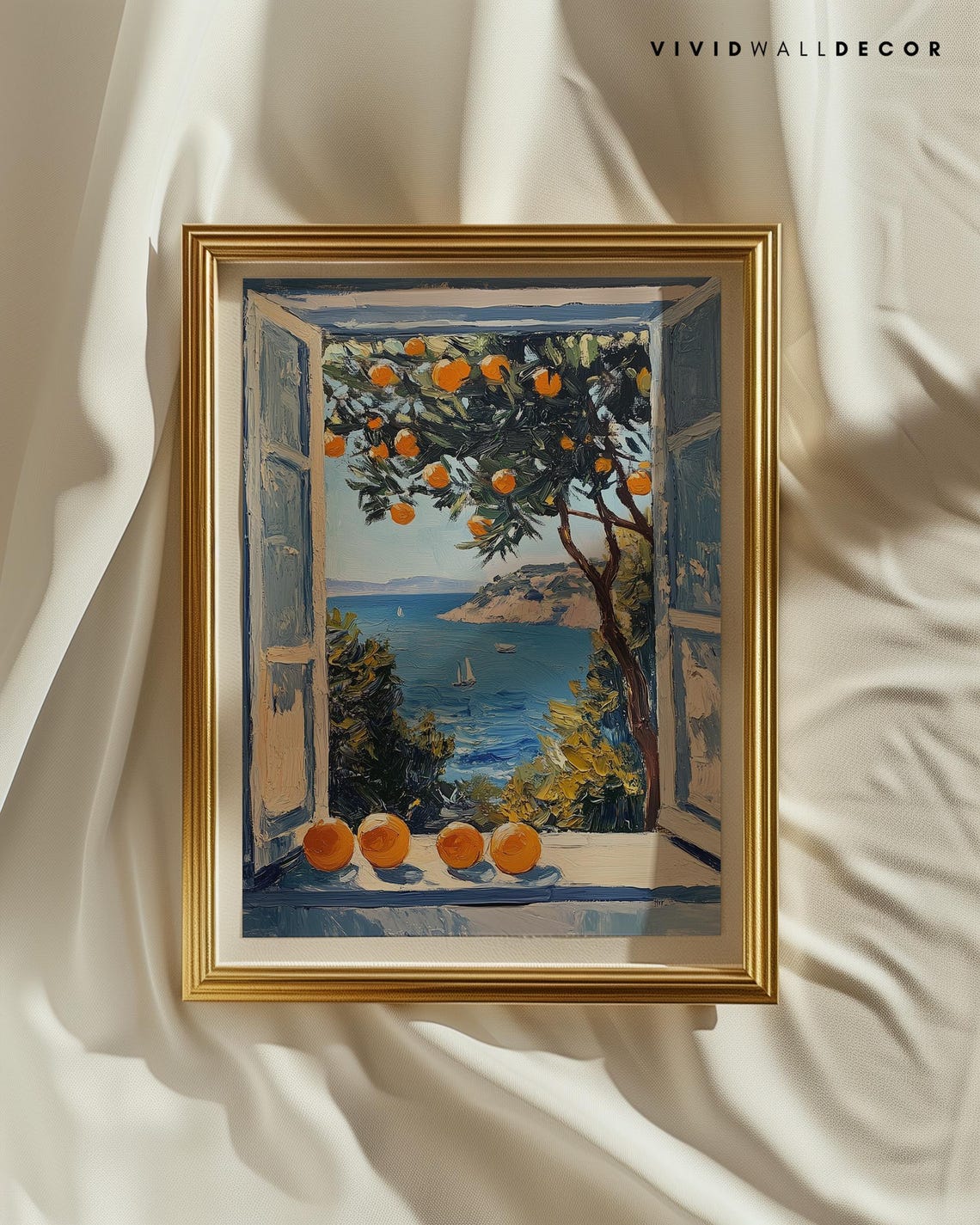 Mediterranean Orange Tree View Over Coastal Sea Travel Poster - Image 2