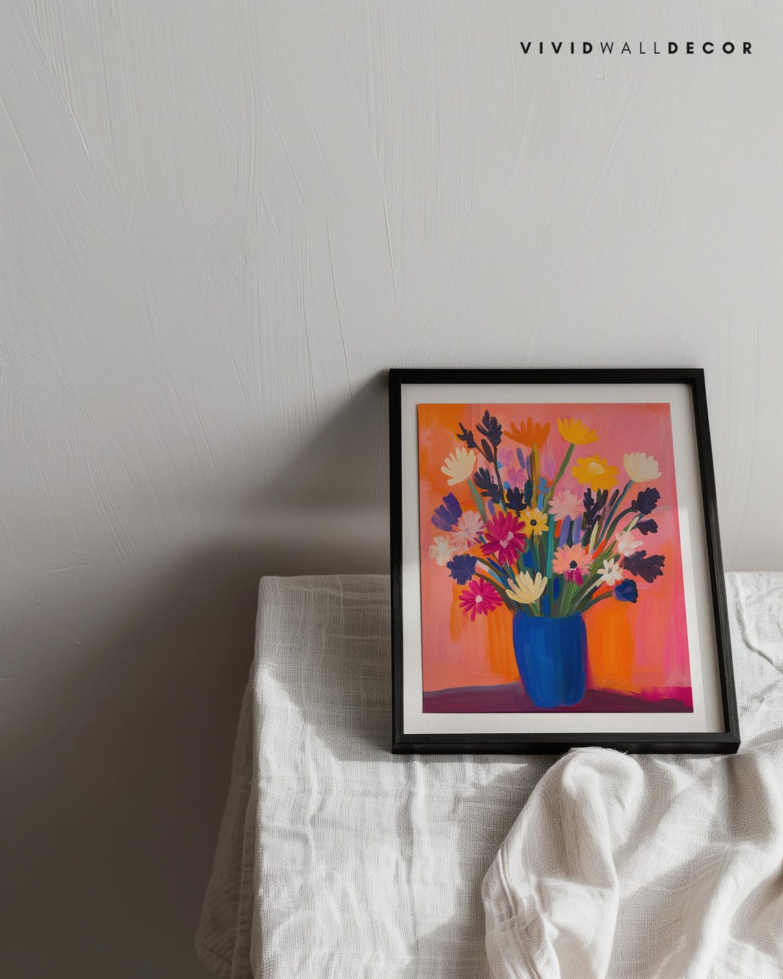 Vibrant Wildflowers in Blue Vase Sunset Floral Painting Poster - Image 3