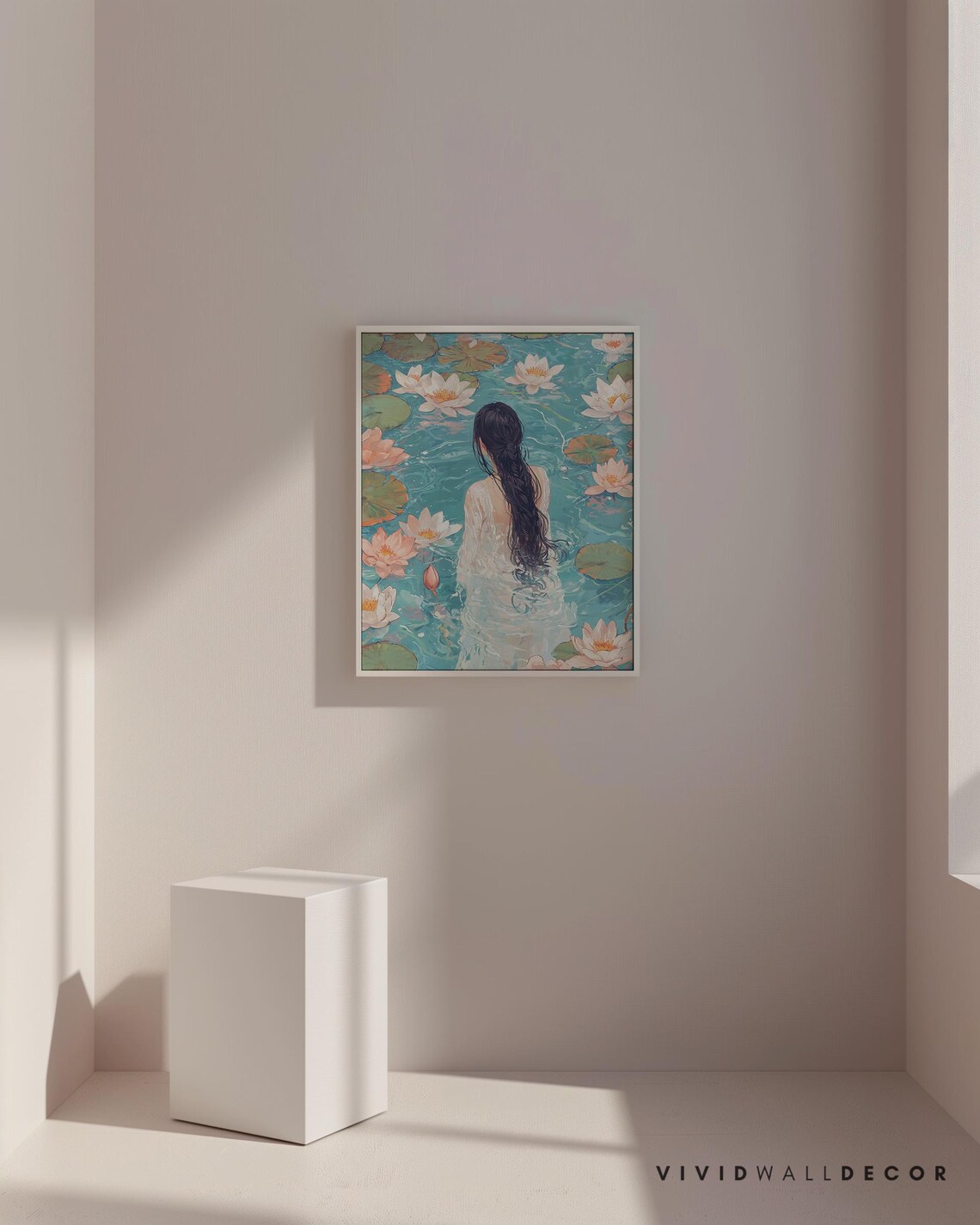 Woman In A Lily Pond Dreamy Watercolor Serene Feminine Poster - Image 3