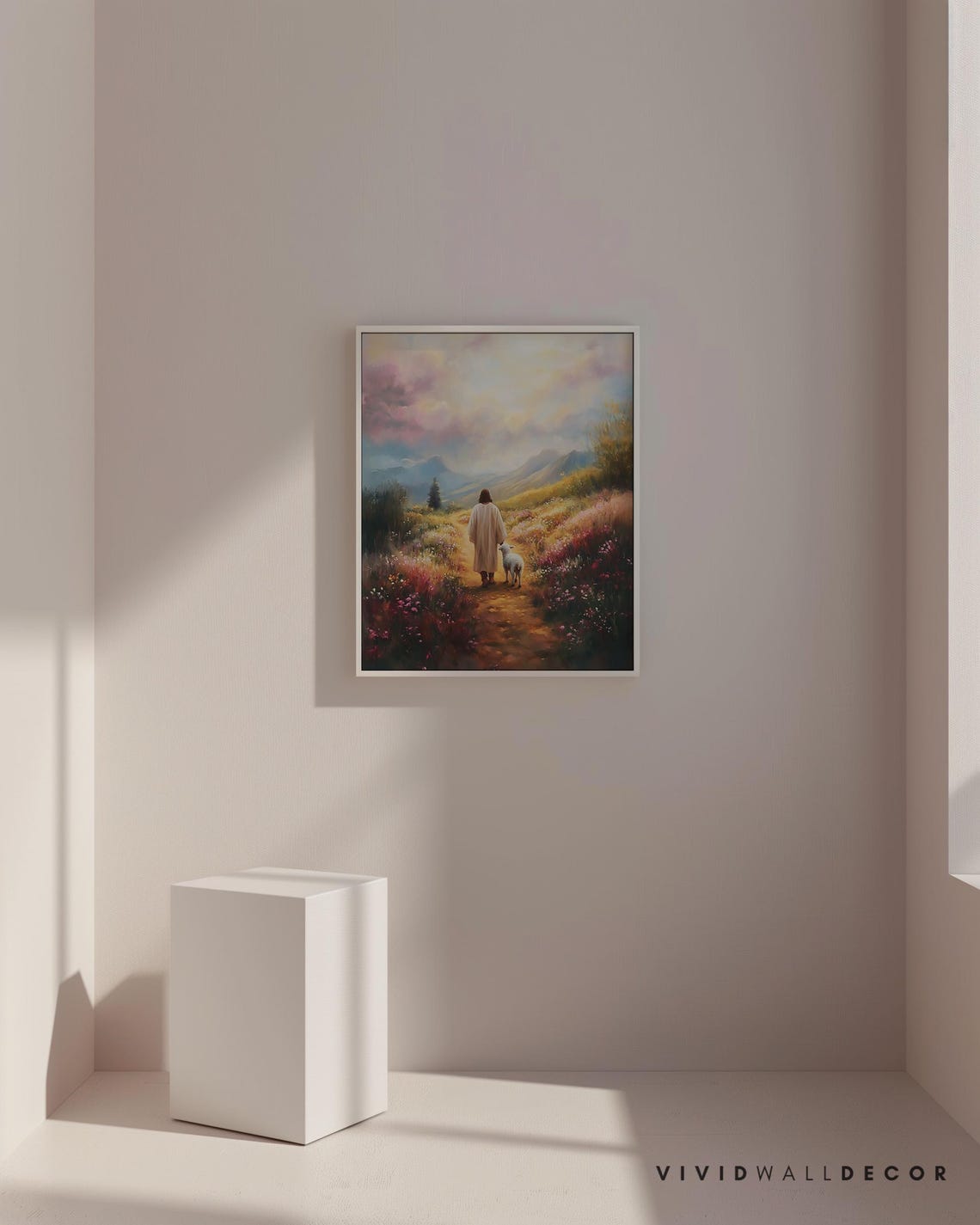 Jesus Walking With a Sheep on a Wildflower Mountain Path Poster - Image 4