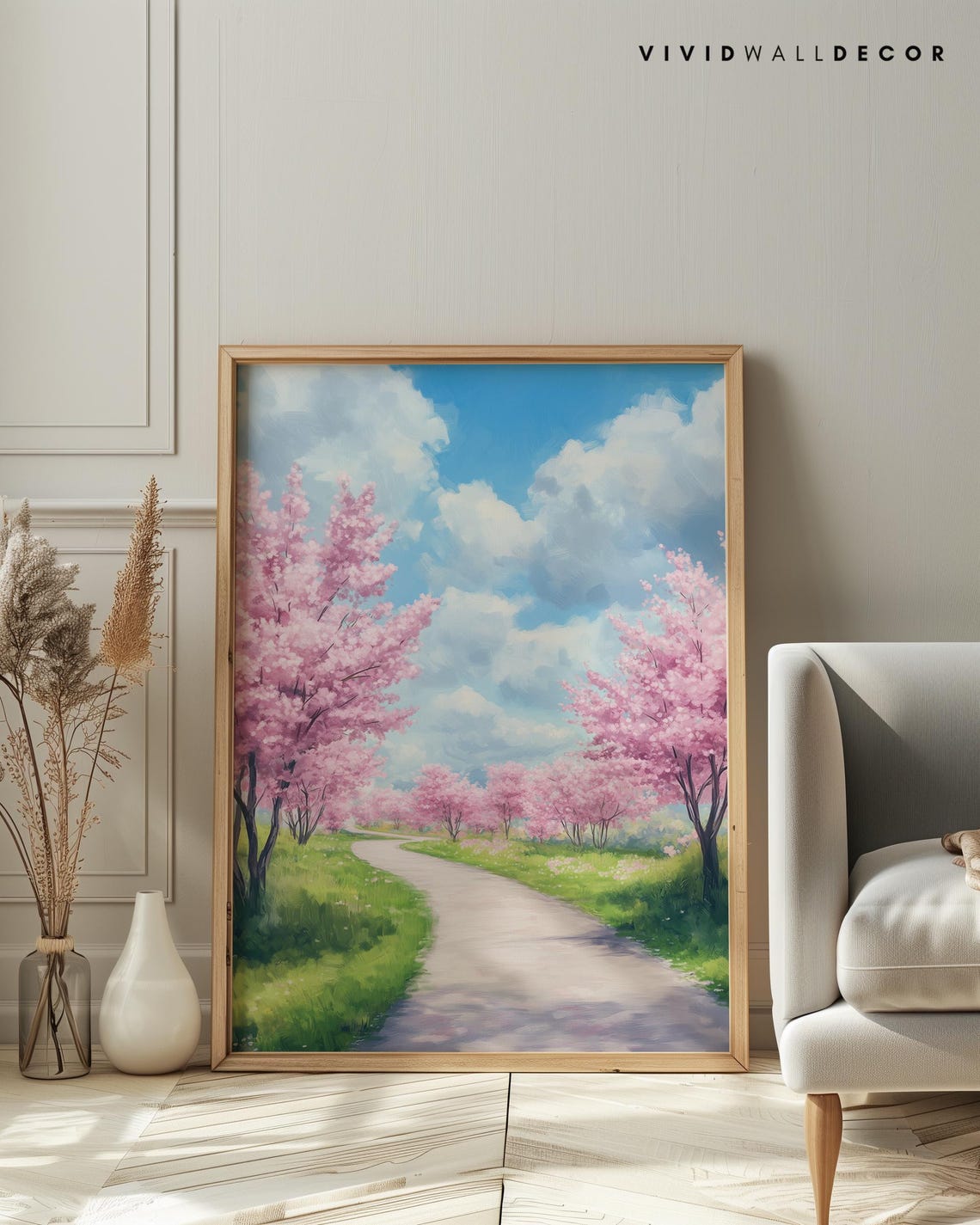 Cherry Blossom Lined Spring Pathway Serene Landscape Art Poster - Image 3