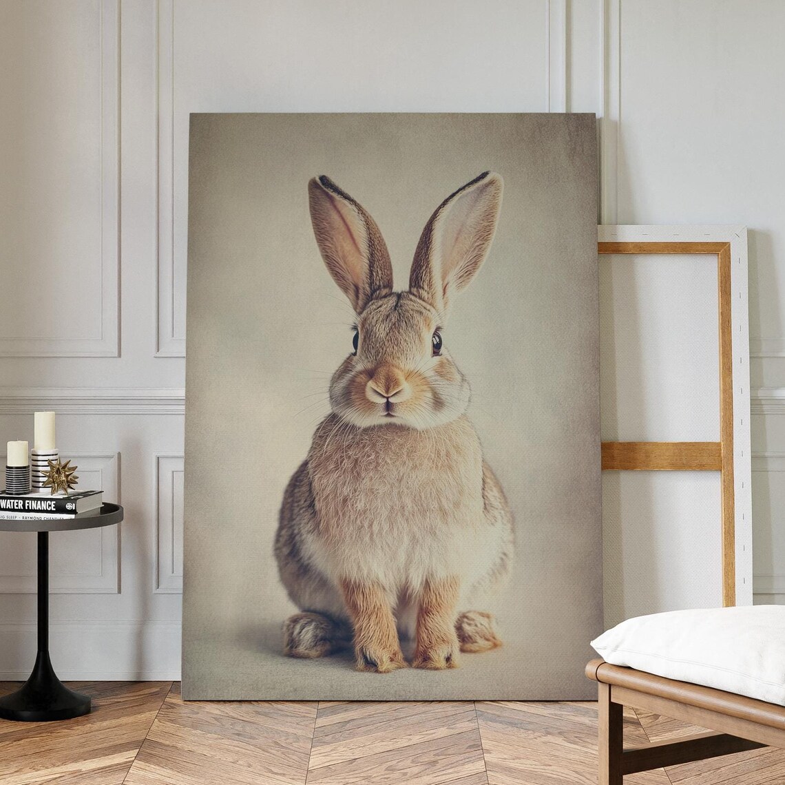 Realistic Brown Rabbit Portrait Minimalist Farmhouse Animal Wall Art Poster