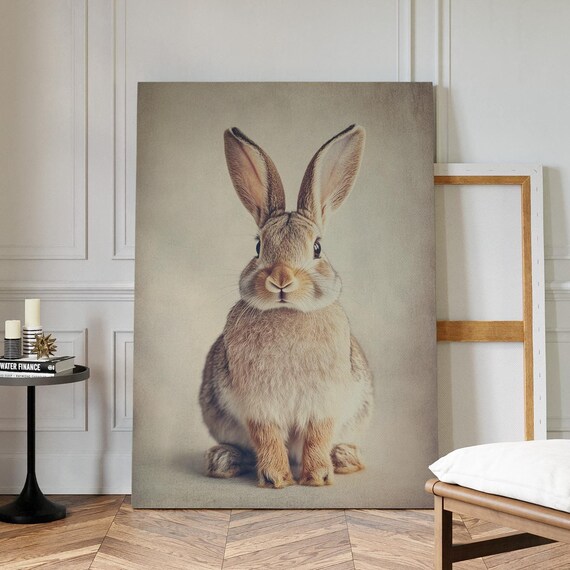 Realistic Brown Rabbit Portrait Minimalist Farmhouse Animal Wall Art Poster