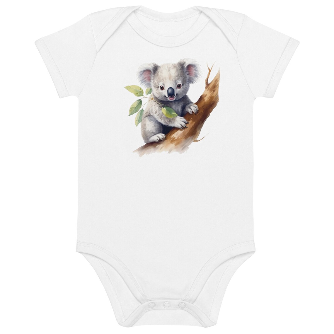 Baby Koala Watercolor Design Shown On White Baby Onesie Poster