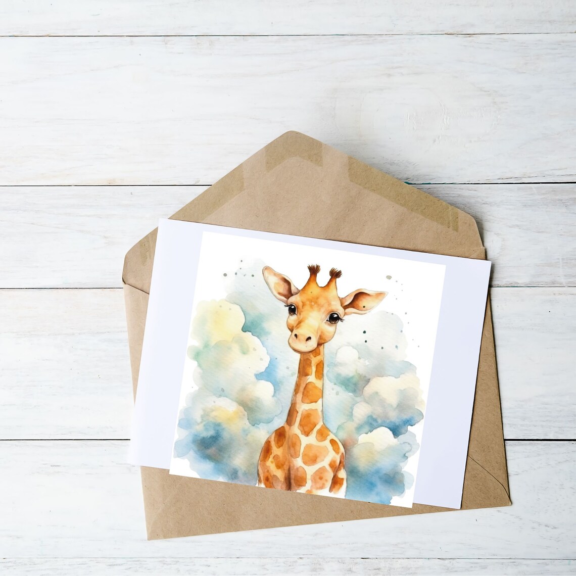 Adorable Baby Giraffe Watercolor Clouds Nursery Animal Poster - Image 4