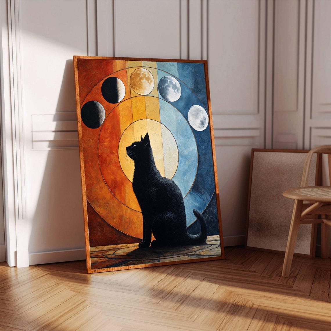 Celestial Black Cat Silhouette Moon Phases Mystical Art Poster - Image 3