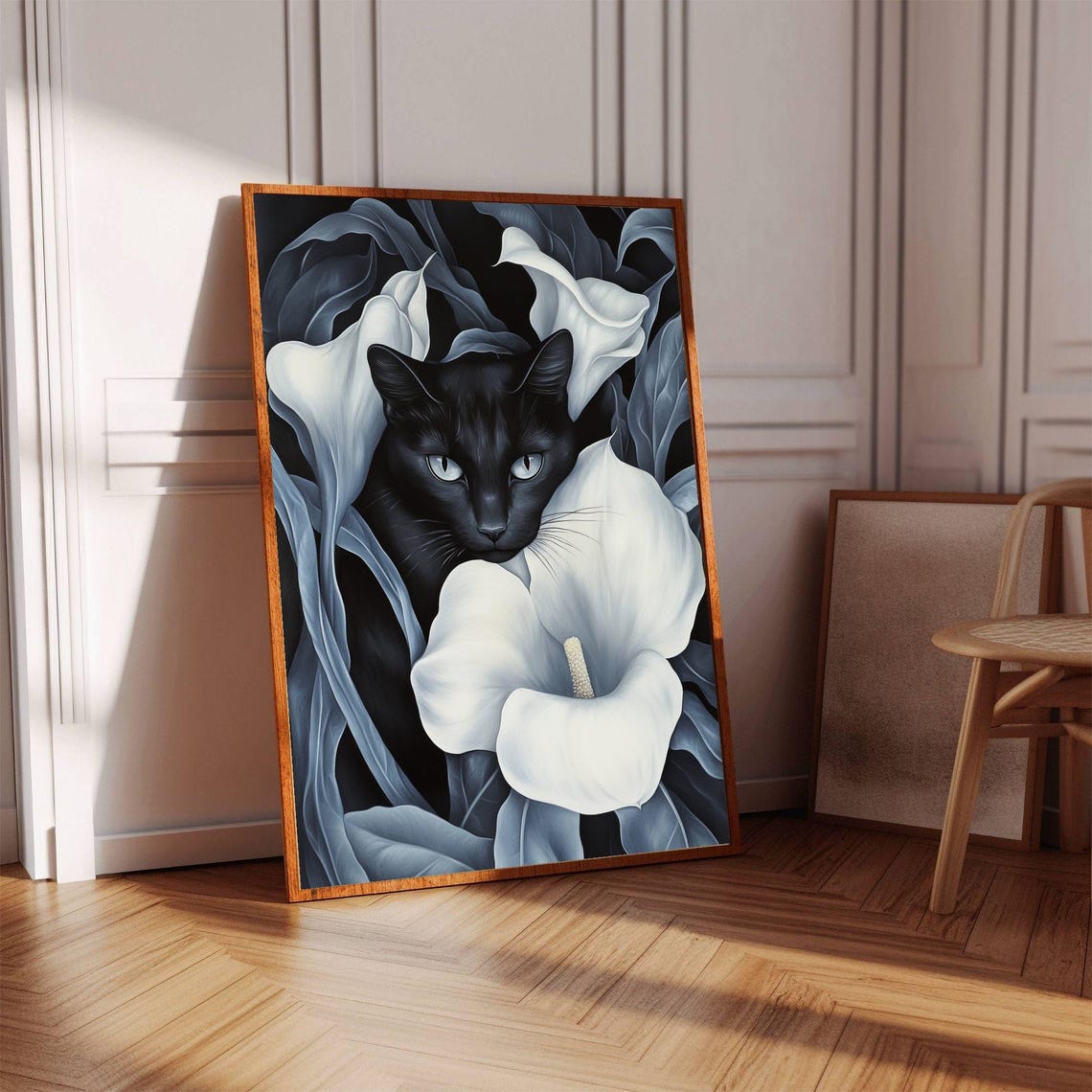 Black Cat Among White Calla Lilies Georgia OKeeffe Art Poster - Image 2