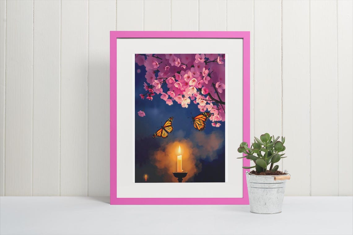 Butterflies Watercolor Cherry Blossom Art Print - Image 5