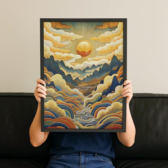 Japandi Wall Art Print Wabi Sabi Mountain Poster Warm Neutral Decor Minimalist Nature Calm Modern Home Style No 101