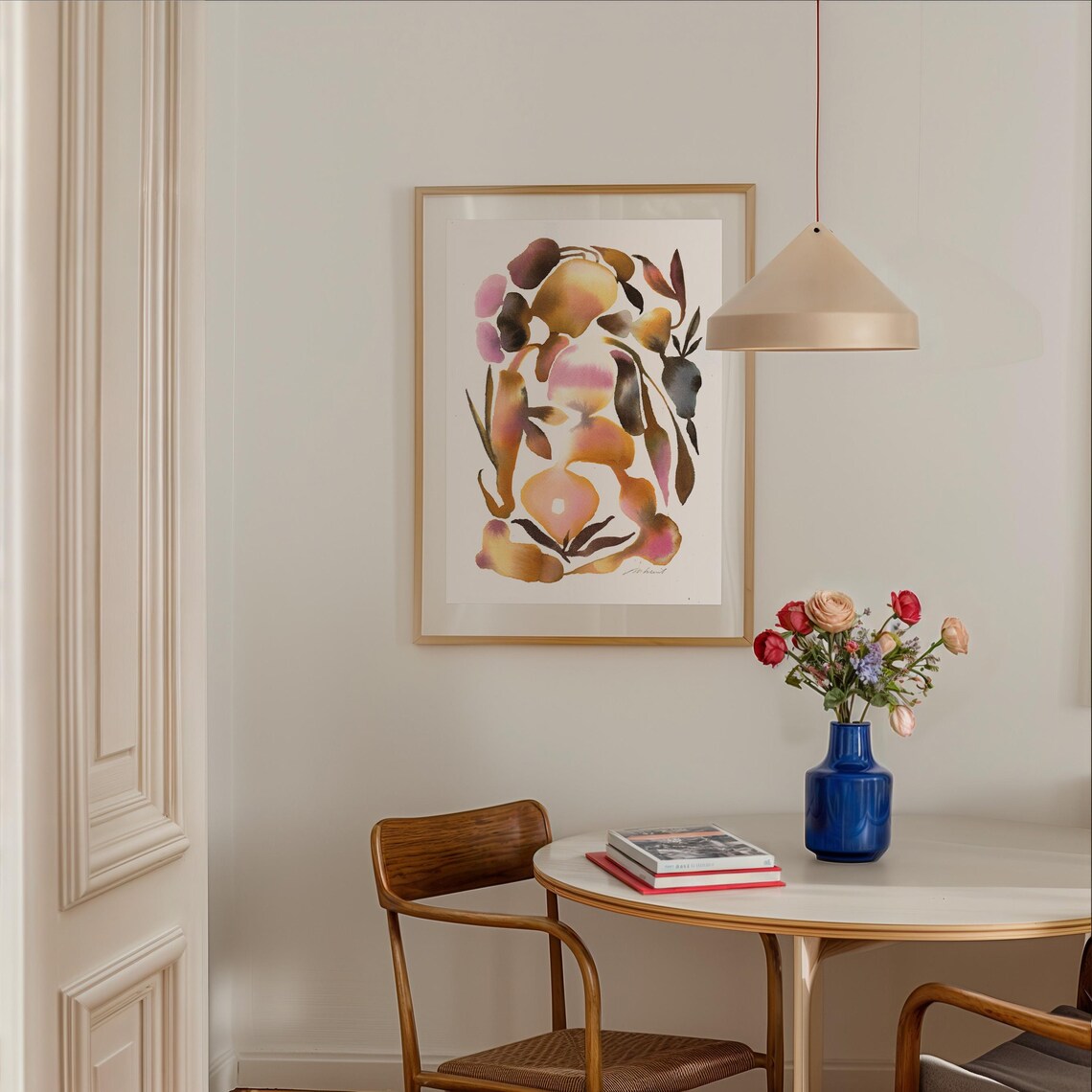 Earth Tone Amber Pink Botanical Watercolor Floral Art Poster - Image 2