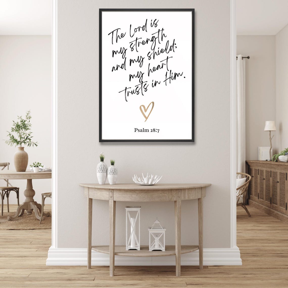 Psalm 28 The Lord Is My Strength Script Heart Faith Verse Poster