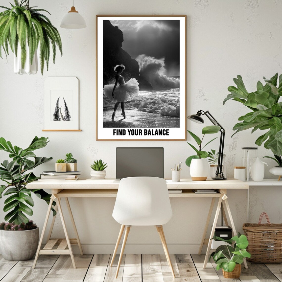 Ballerina In Tutu On Beach Find Your Balance Black White Poster