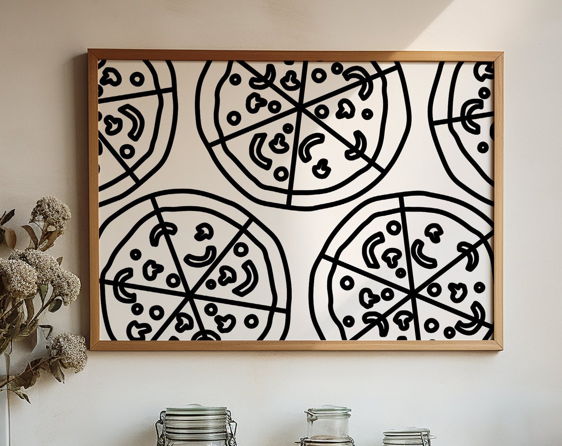 Hand Drawn Pizza Pattern Cream Background Quirky Kitchen Poster