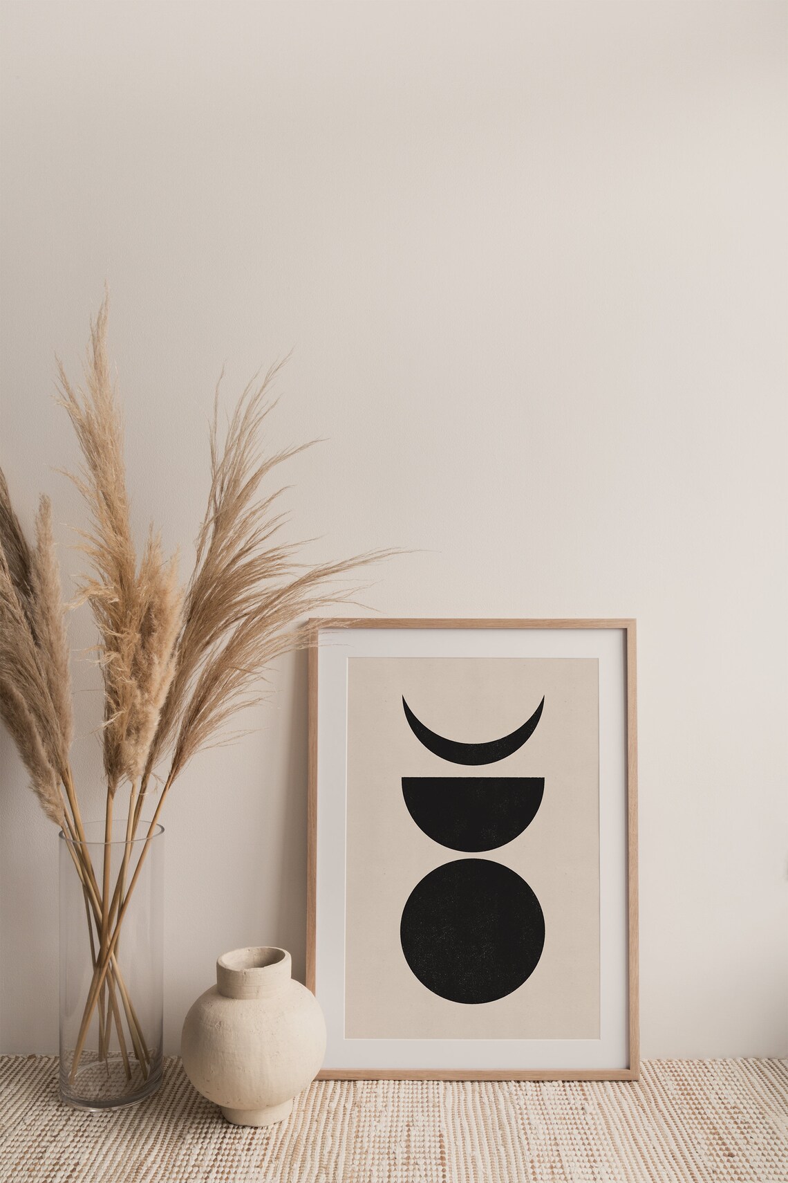 Black Moon Phases Geometric Woodblock Style Minimalist Wall Poster - Image 2