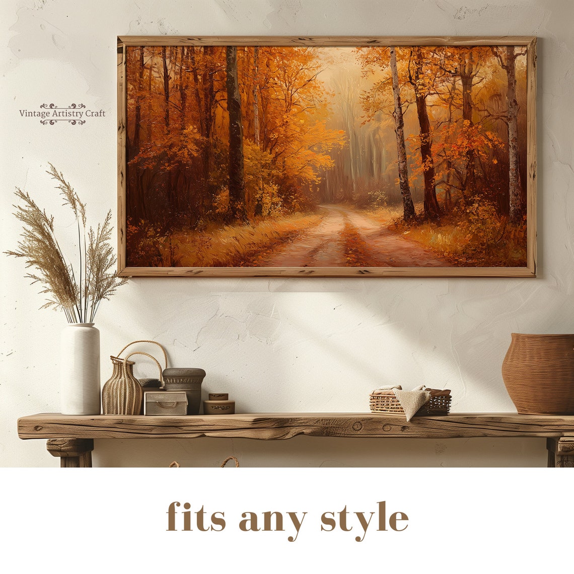Golden Autumn Forest Path Misty Morning Vintage Oil Painting Poster - Image 8