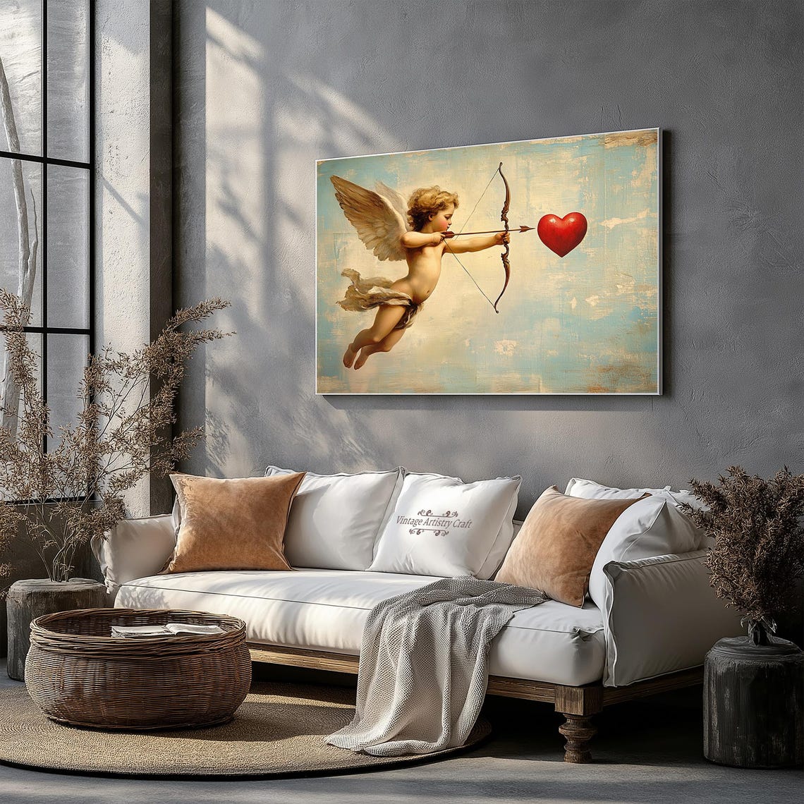 Cupid Drawing Bow Aiming Arrow Classic Red Heart Valentine Poster - Image 4