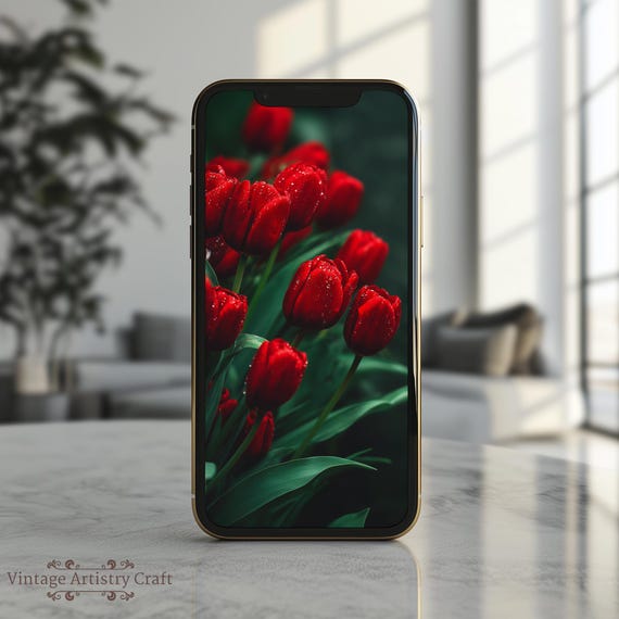 Red Tulips Floral Wallpaper, Elegant Botanical Decor