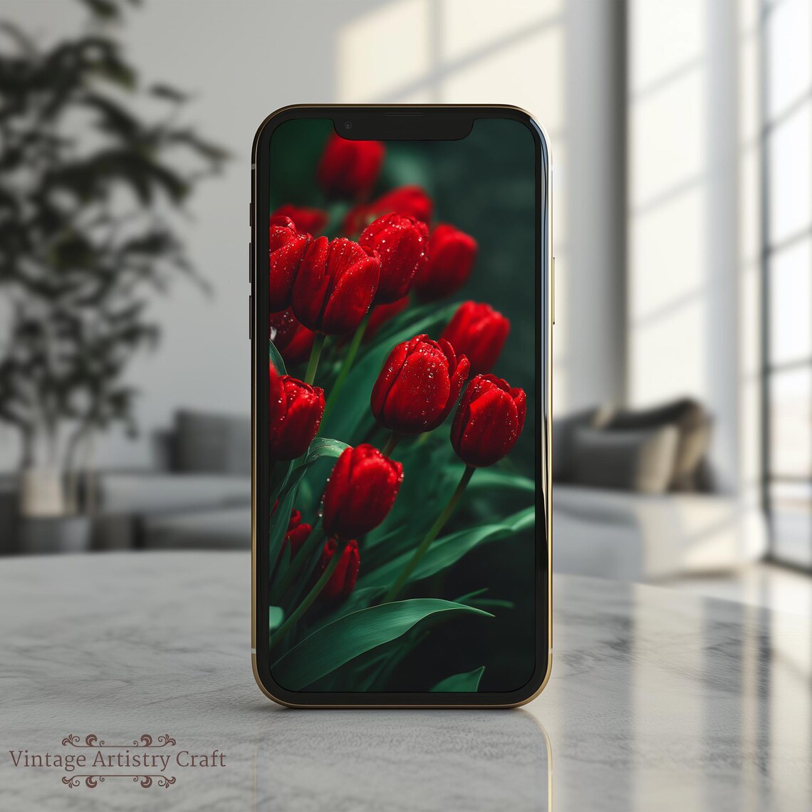 Red Tulips Floral Wallpaper, Elegant Botanical Decor