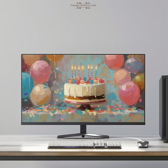 Texture Birthday Cake Aesthetic Desktop Wallpaper Happy Birthday Art 4k Pc Mac Laptop Macbook Background Bday Gift Instant