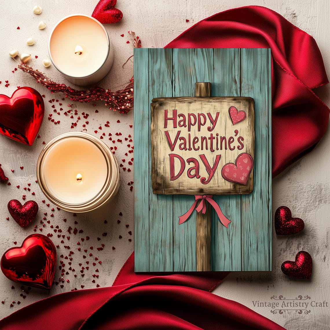 Happy Valentines Day Rustic Wooden Sign Heart Gift Box Styled Poster - Image 8