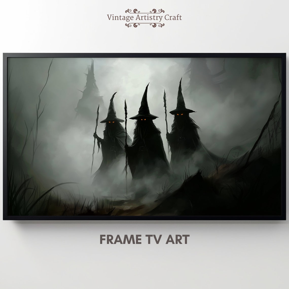 Three Dark Witches In Foggy Forest Mist Spooky Halloween Poster