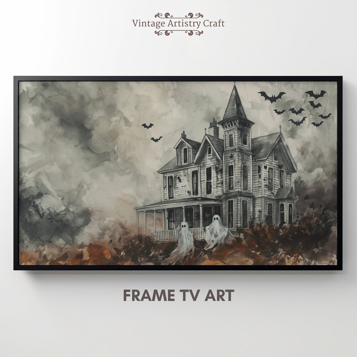Halloween Ghost Haunted House Vintage Art Print