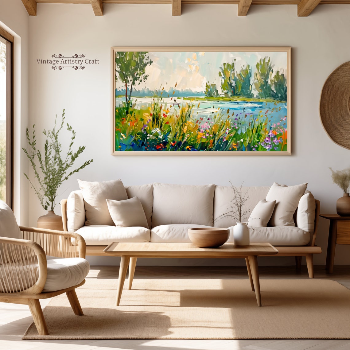Grassland Wildflowers Frame Tv Art Spring Field Of Flowers Floral Lake Tv Art Spring Decor Oil Painting Countryside Tv Art - Image 4