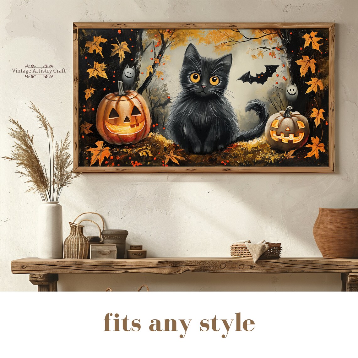 Halloween Haunted Forest Cat Art Print, Vintage Gothic - Image 8