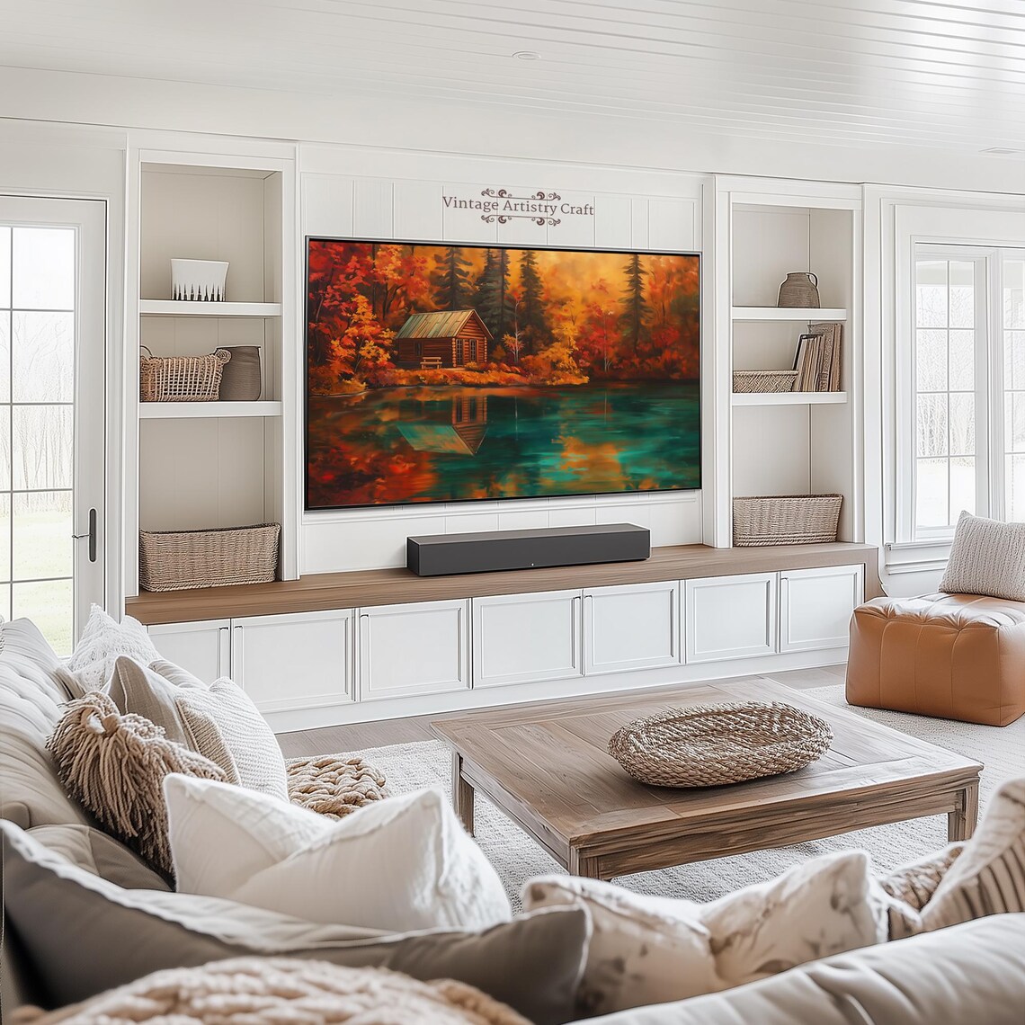 Autumn Log Cabin Vintage Oil Painting Art Print - Image 8