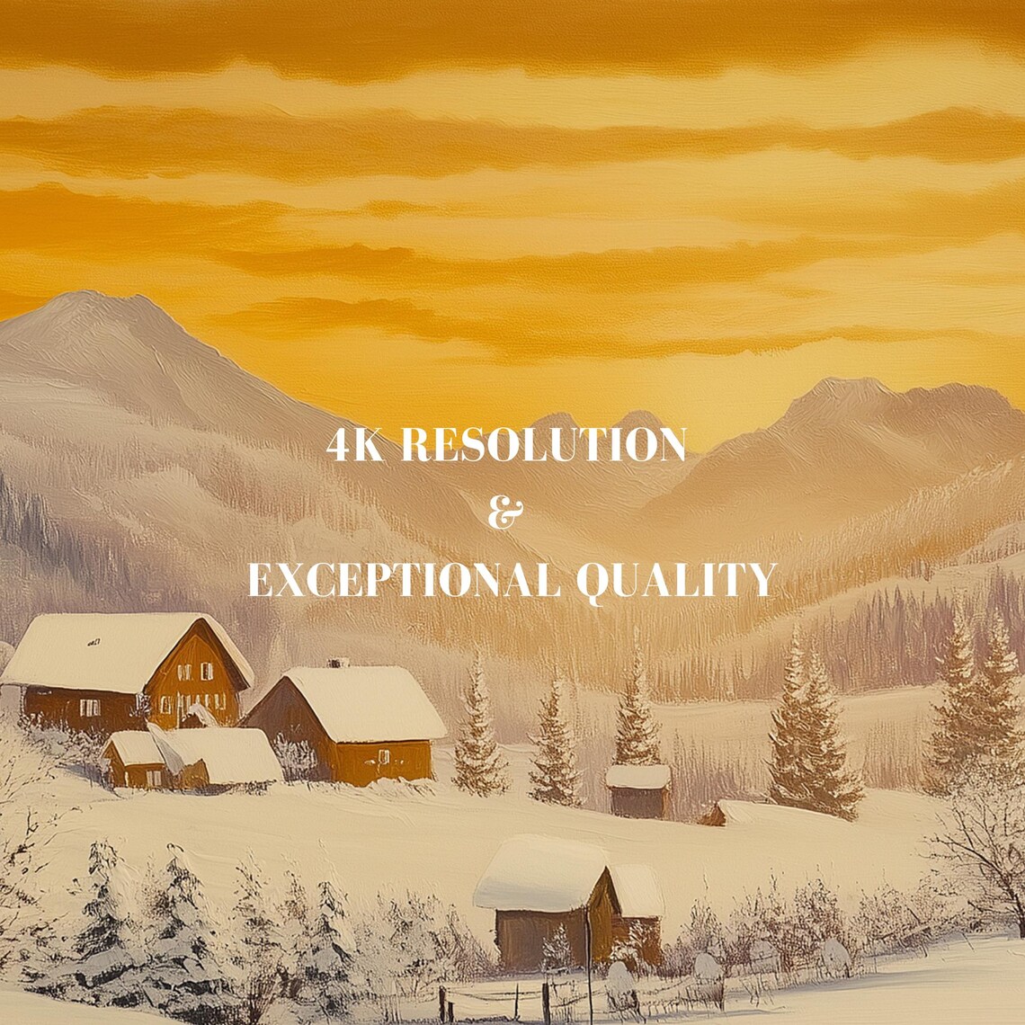 Snowy Mountain Village Sunrise Golden Winter Landscape Poster - Image 7
