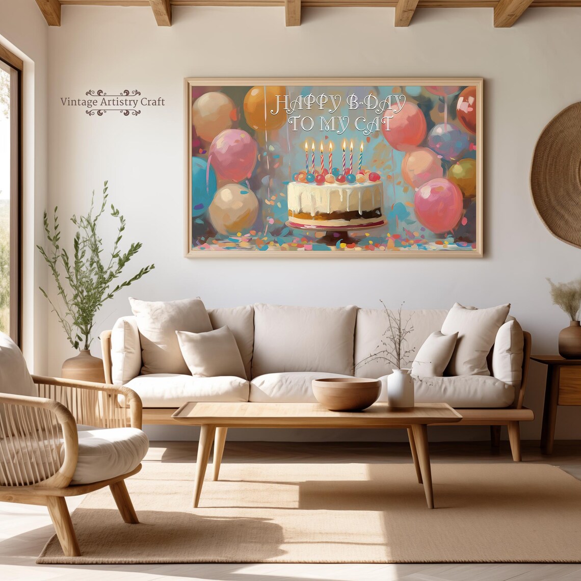 Personalized Happy Birthday TV Frame, Vintage Party Art - Image 4