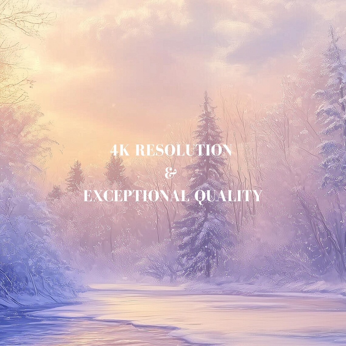 Pastel Purple Winter River Sunrise Snowy Pines Landscape Poster - Image 7
