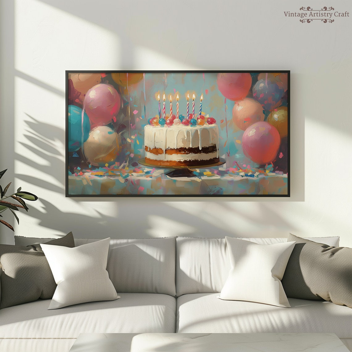 Painterly Birthday Cake With Seven Candles Confetti Party Poster - Image 8