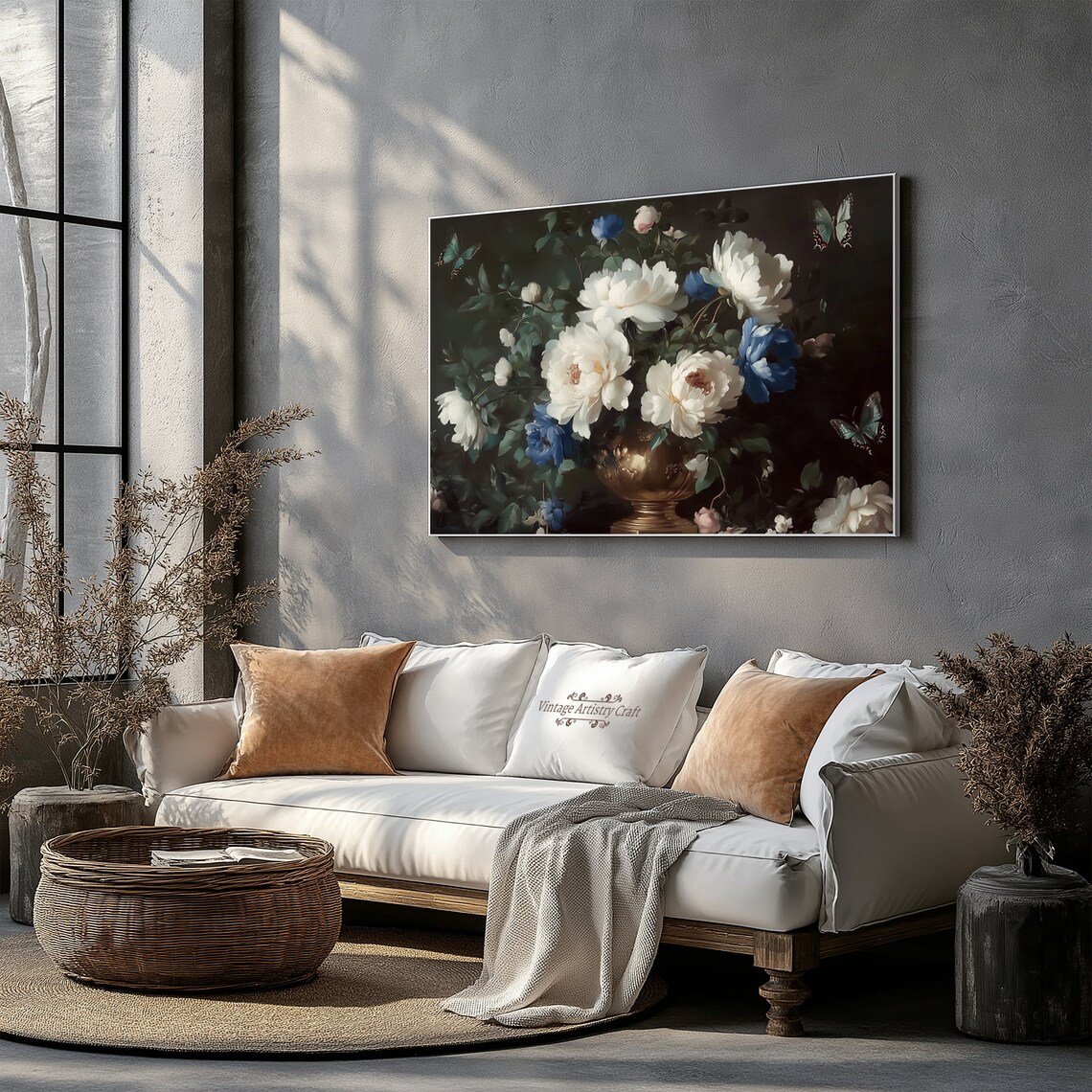 White Peonies Moody Floral Still Life Vintage Oil Painting Poster - Image 8