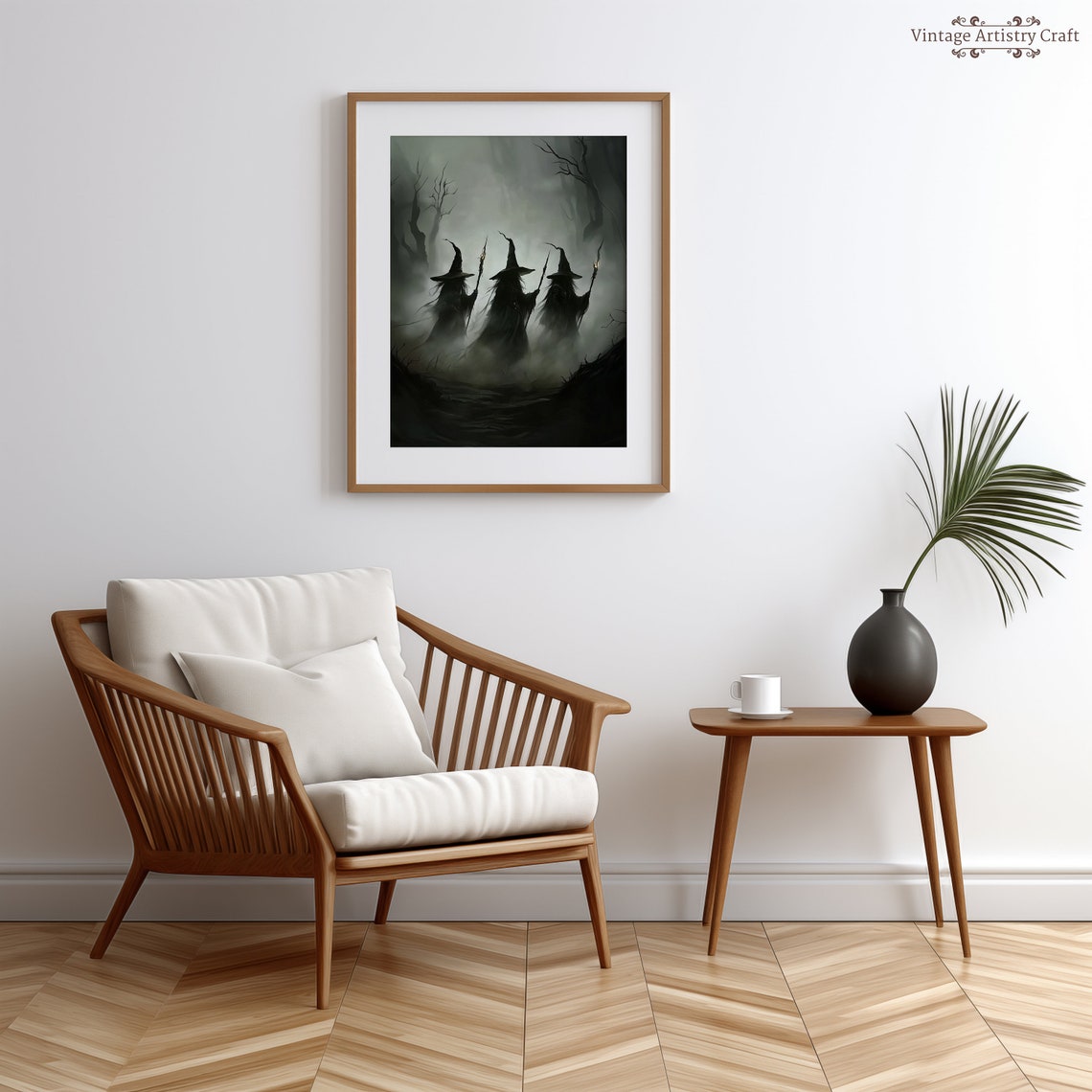Three Witches From Behind Dark Foggy Woods Torches Eerie Poster - Image 7