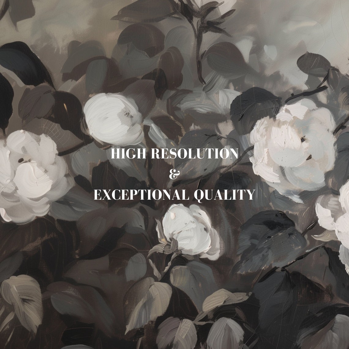 Moody White Blossoms Dark Botanical Oil Painting Elegant Floral Poster - Image 5