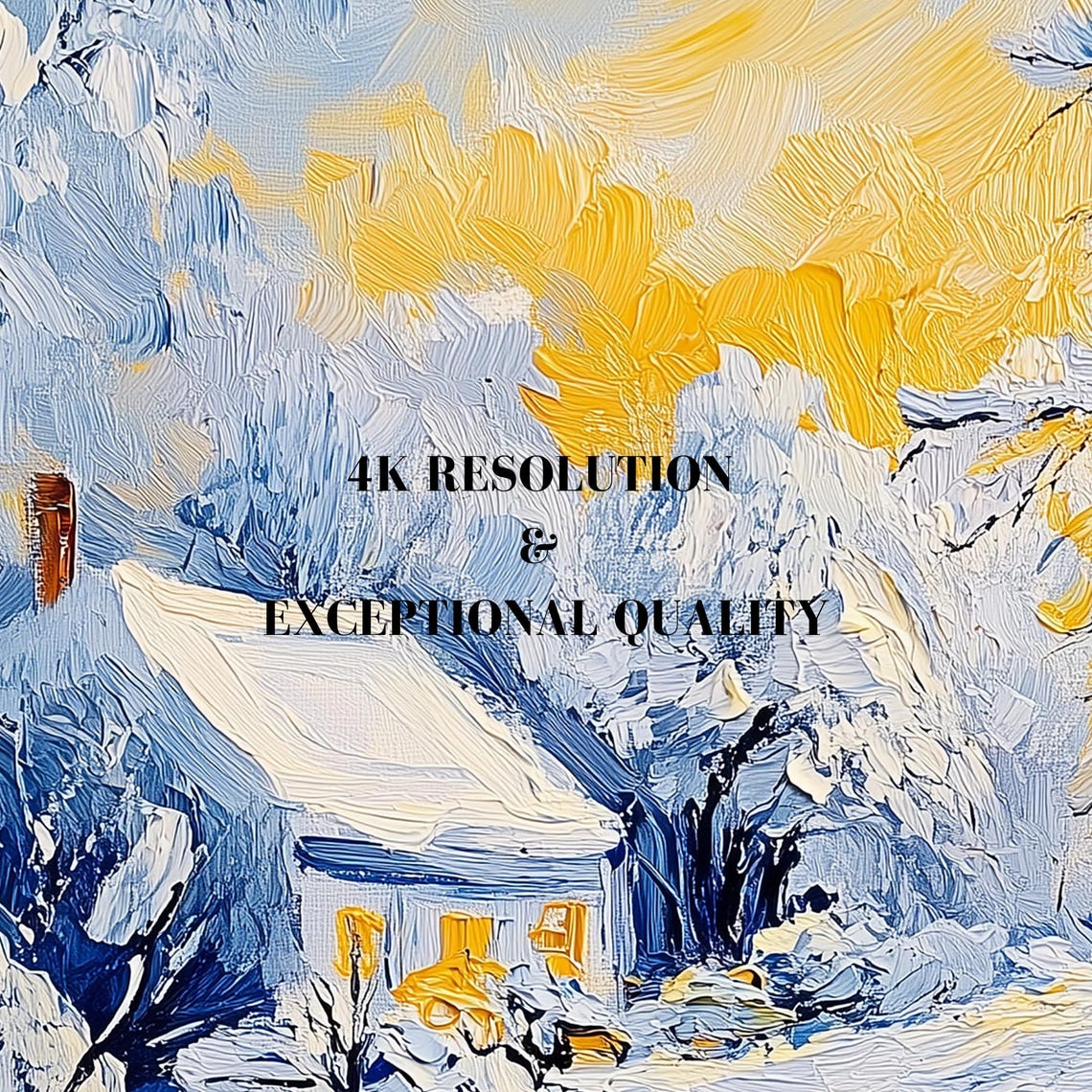 Impressionist Snowy Cottage Golden Sky Winter Village Poster - Image 7