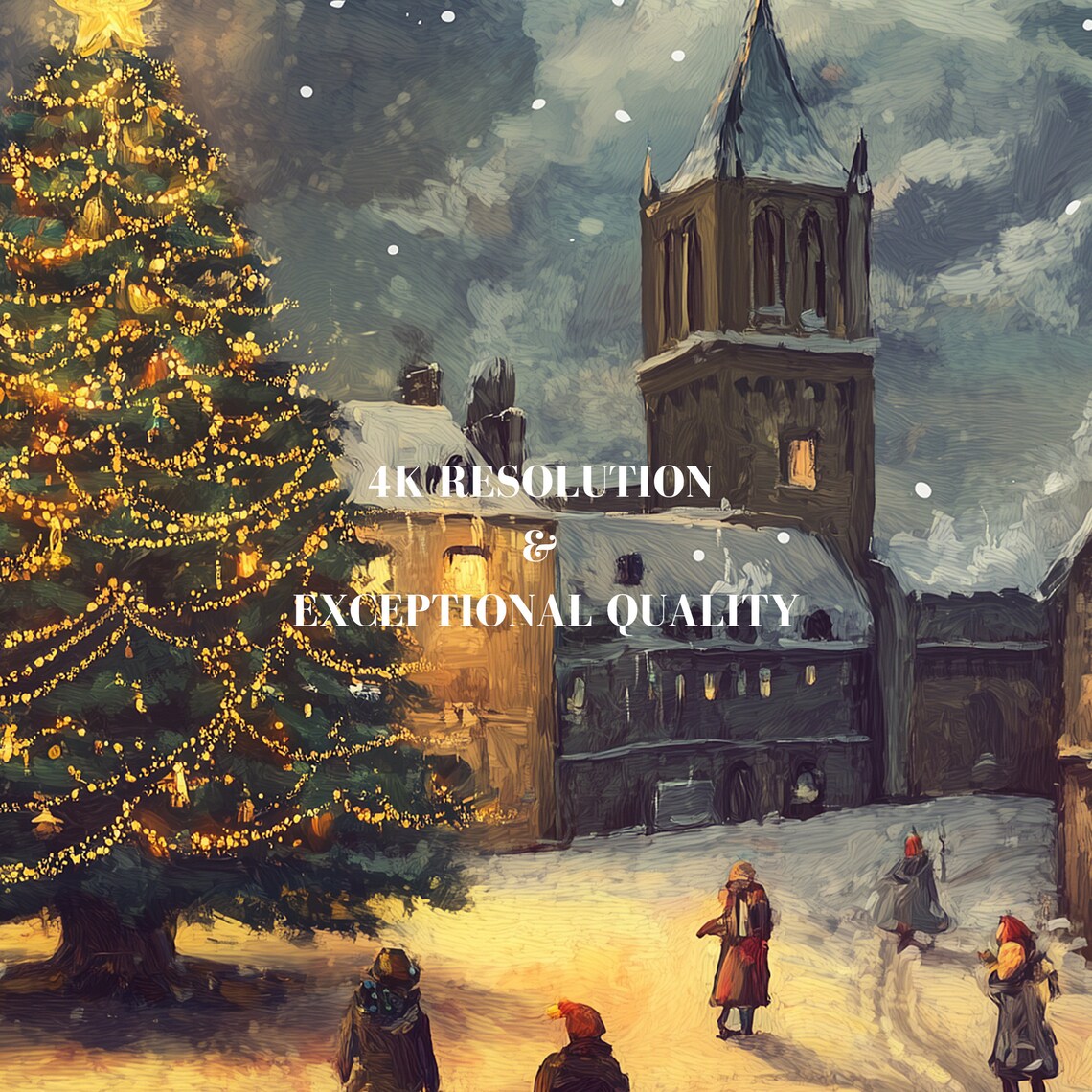 Christmas Tree Star Town Square Snowy Winter Village Night Poster - Image 7