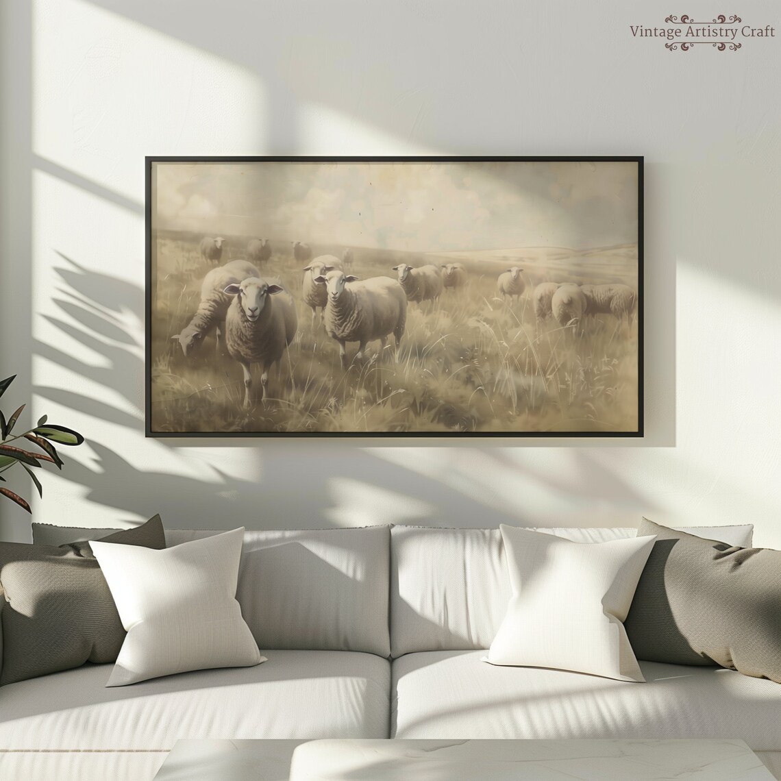 Vintage Sheep Flock Pasture Antique Farmhouse Animal Painting Poster - Image 5