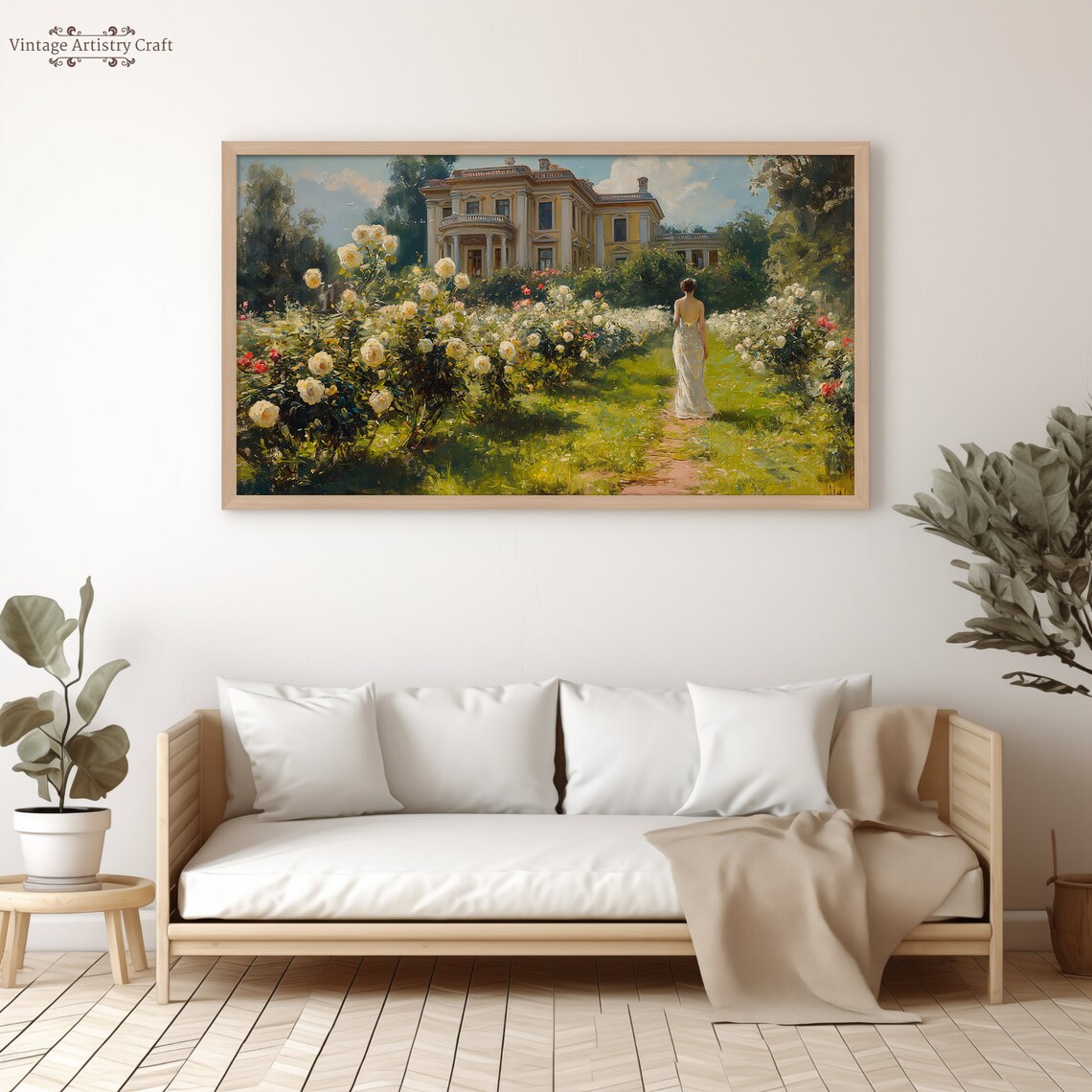 Woman in Rose Garden Summer Painting Art Print - Image 4