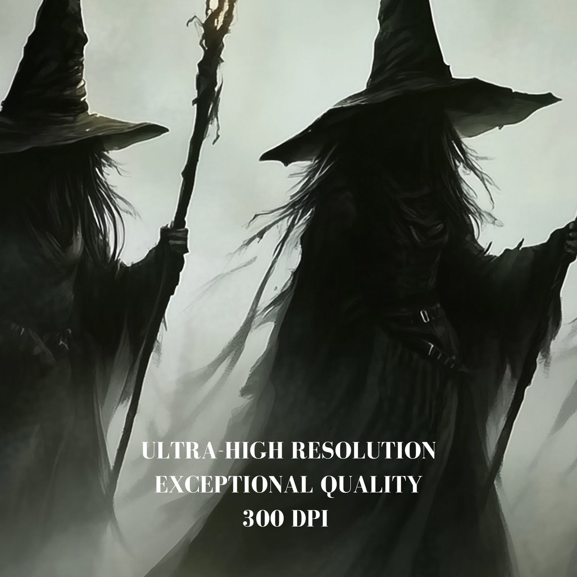 Three Witches From Behind Dark Foggy Woods Torches Eerie Poster - Image 6