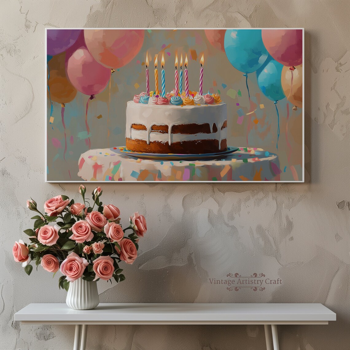 Happy Birthday Cake Vintage Wall Art Print - Image 7