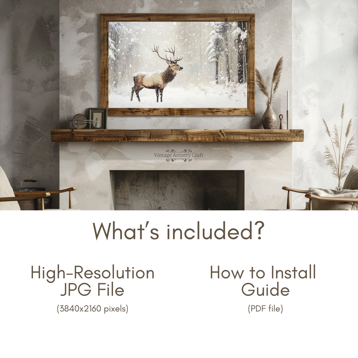 Majestic Elk In Falling Snow Silent Winter Forest Wildlife Poster - Image 7