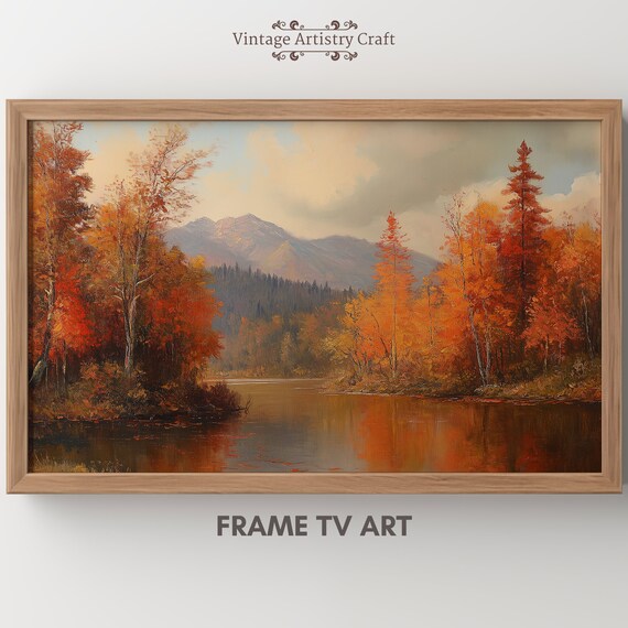 Autumn Lake Mountain Reflection Fall Foliage Landscape Painting Poster