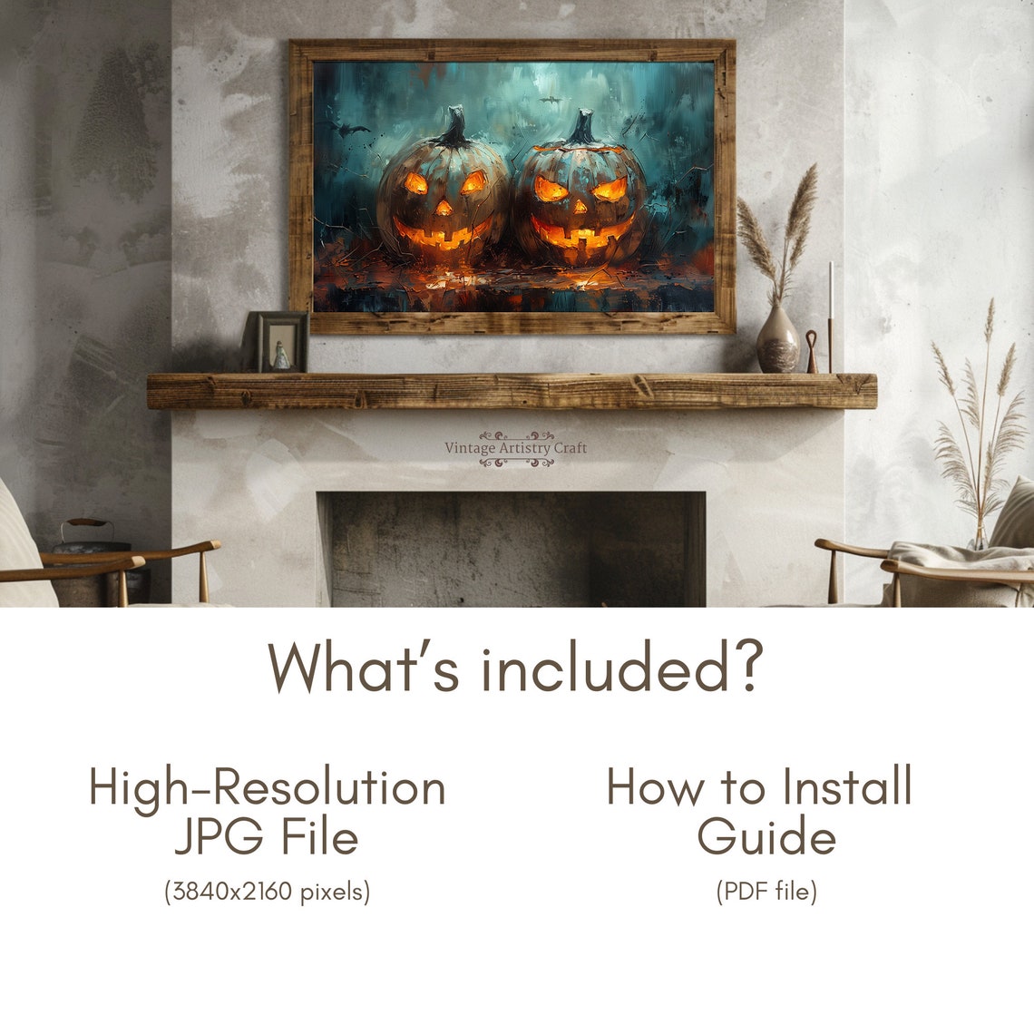 Glowing Jack O Lantern Pumpkins Dark Moody Halloween Painting Poster - Image 4