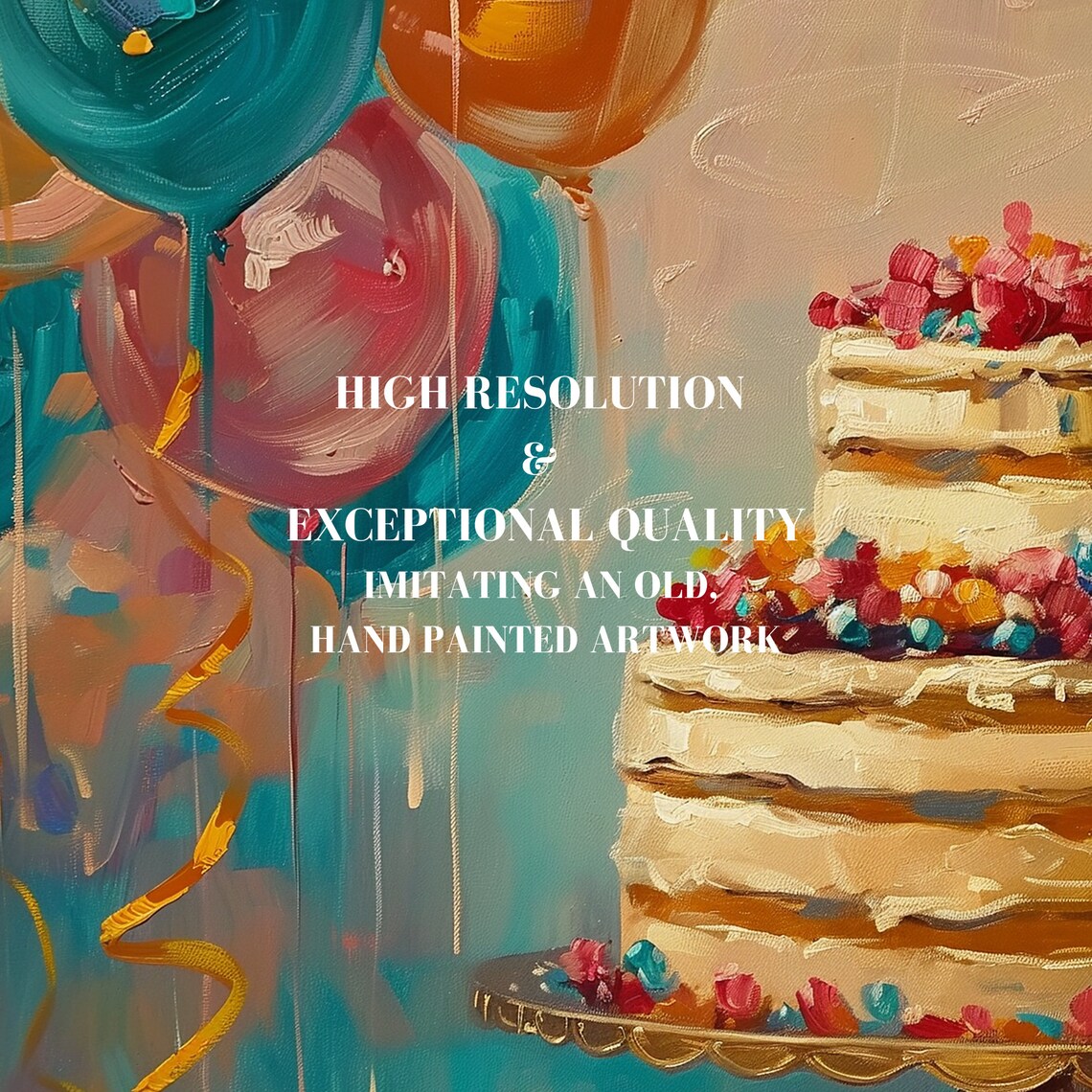 Colorful Birthday Cake With Balloons Festive Painting Poster - Image 6