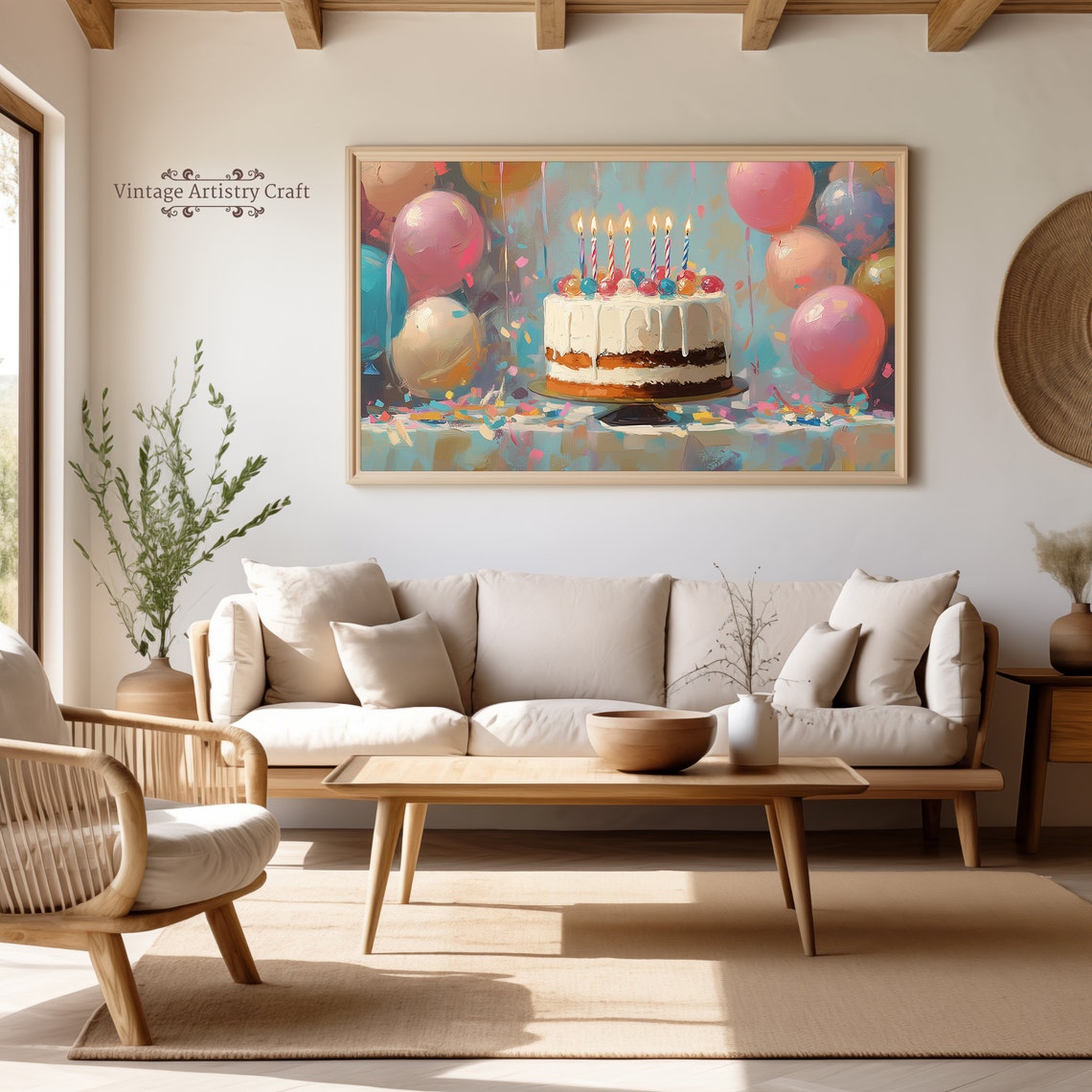Painterly Birthday Cake With Seven Candles Confetti Party Poster - Image 4