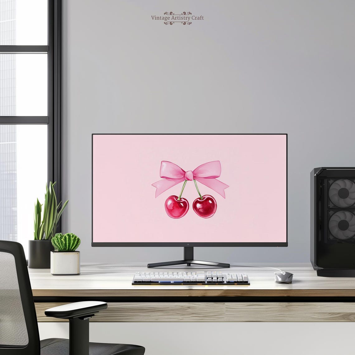 Valentines Day Wallpaper Cute Cherries Romantic Desktop 4k Pc Mac Laptop Macbook Windows Pink Bow Love Background Instant - Image 3