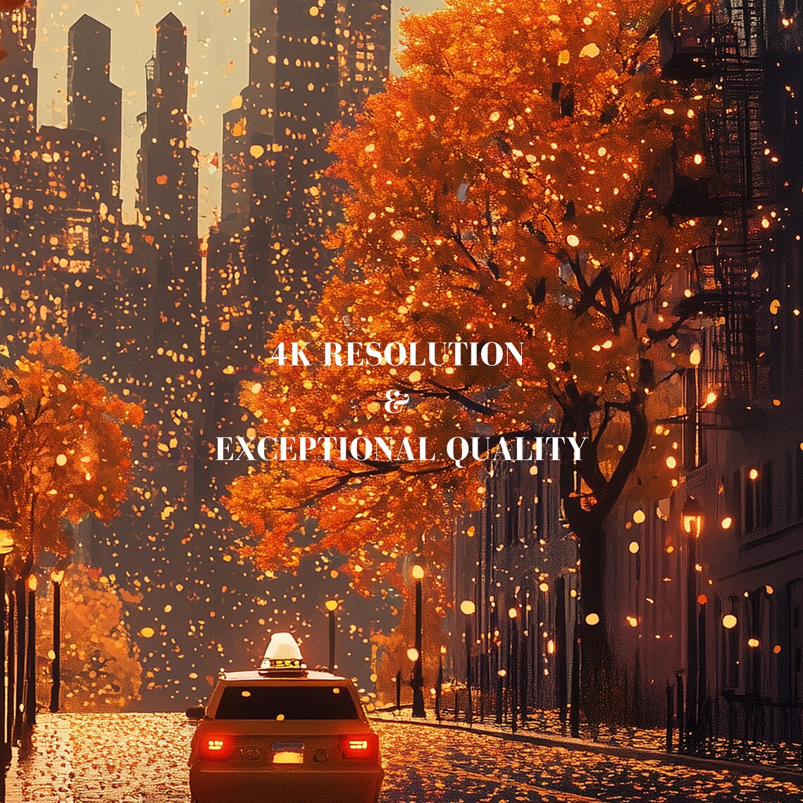 Autumn City Street Taxi Dusk Falling Leaves Night Cityscape Poster - Image 7
