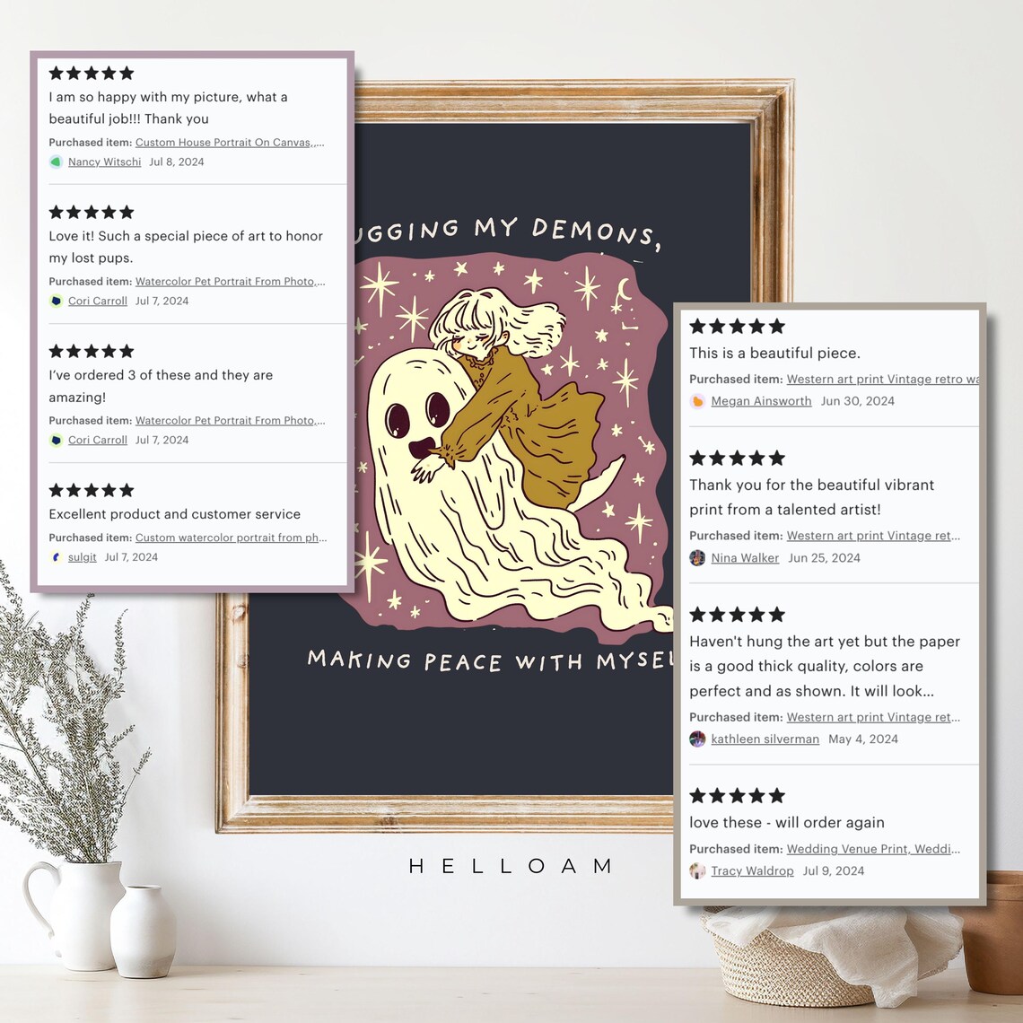 Hugging My Demons Ghost Hug Self Care Positive Affirmation Quote Poster - Image 4